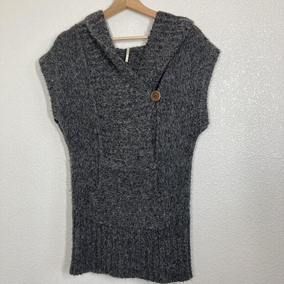 Free People Sweater Womens Small Wool Blend Cowl Neck Button Pullover Pocket - Picture 1 of 16